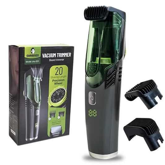 Vacuum Beard Trimmer for Men, Rechargeable Mustache Trimmer with Adjustable Length Comb (1-20MM), IPX6 Waterproof Built-in Electric Beard Trimmer for Beard, Mustache, and Stubble